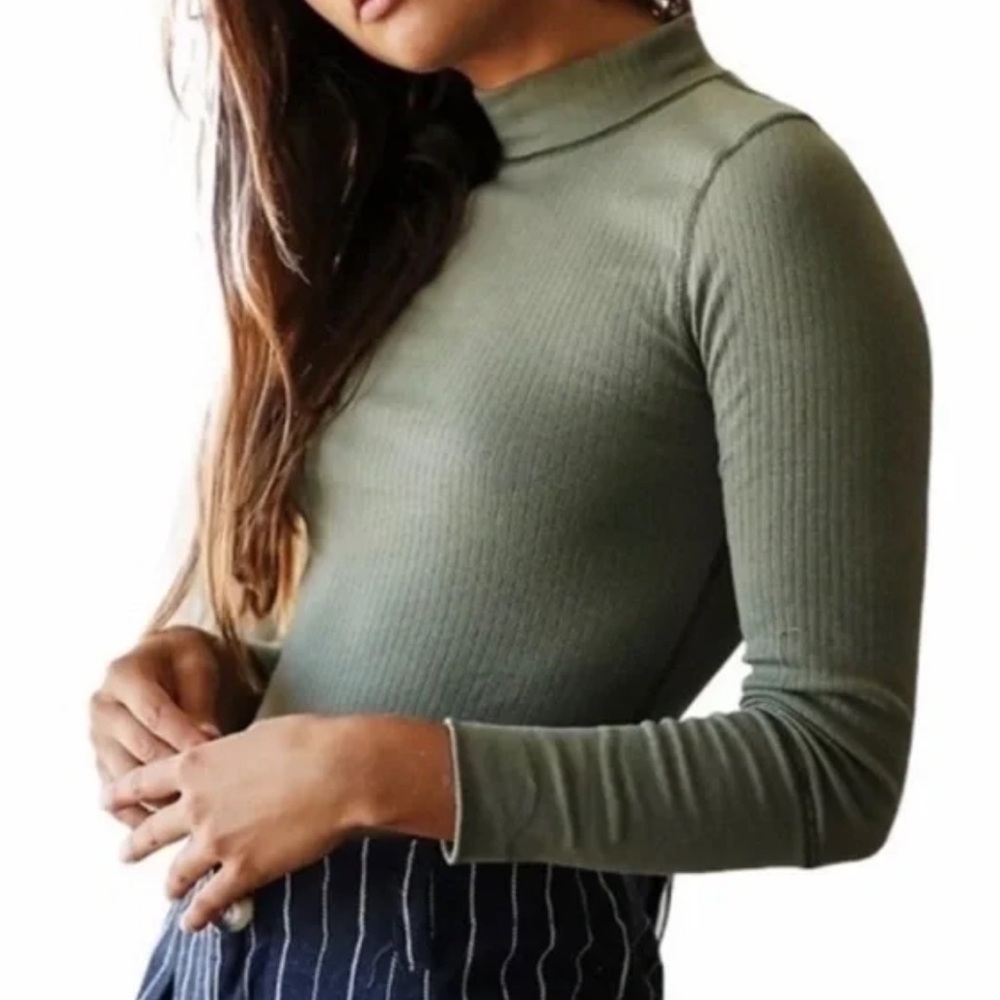 Free People Olive Green Long Sleeve Top